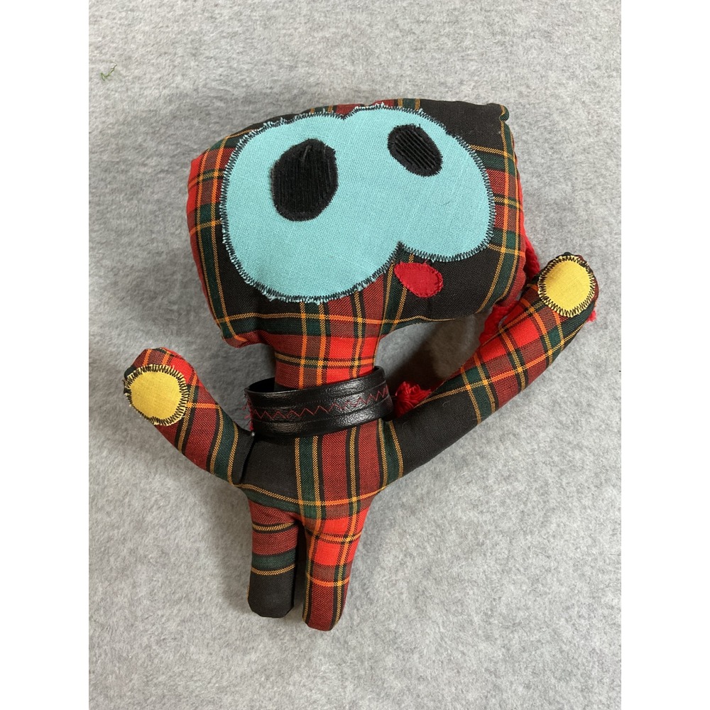 Handmade Plaid Tartan Plush Art Toy Punk Monster Red Green 9 Inch